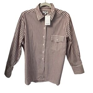 Alexa Chung x Madewell NWT Burgundy Striped Cotton Button Down Shirt. Womwns Lg